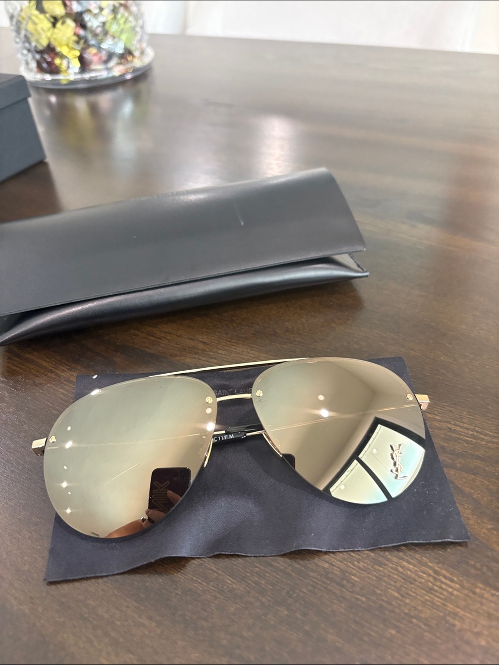 Saint Laurent Gold Mirrored Aviator Sunglasses